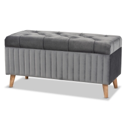 Baxton Studio Hanley Modern and Contemporary Grey Velvet Fabric Upholstered and Walnut Brown Finished Wood Storage Ottoman